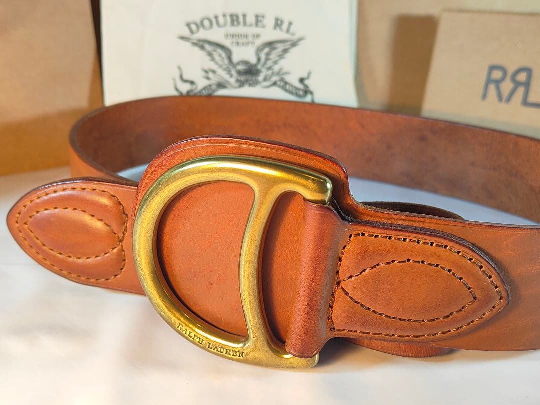 【極美品】ラルフローレン　正規品　高級ゴールドリングベルト　厚本革ドレスベルト