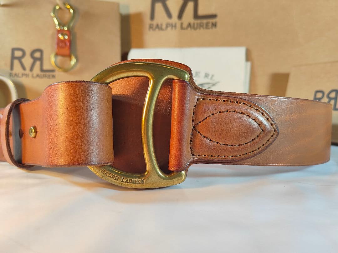 【極美品】ラルフローレン　正規品　高級ゴールドリングベルト　厚本革ドレスベルト