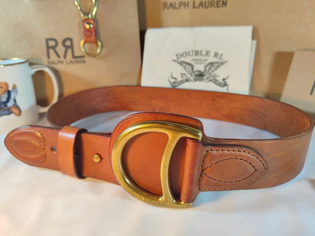 【極美品】ラルフローレン　正規品　高級ゴールドリングベルト　厚本革ドレスベルト
