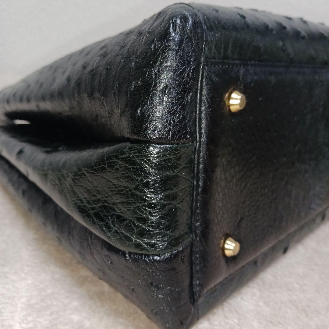 【極美品】JRA認定 OSTRICH ハンドバッグ ブラック 日本製