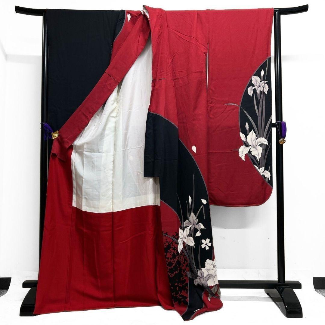 振袖　刺繍　金糸　菖蒲　牡丹　花影　着物　121b p ms