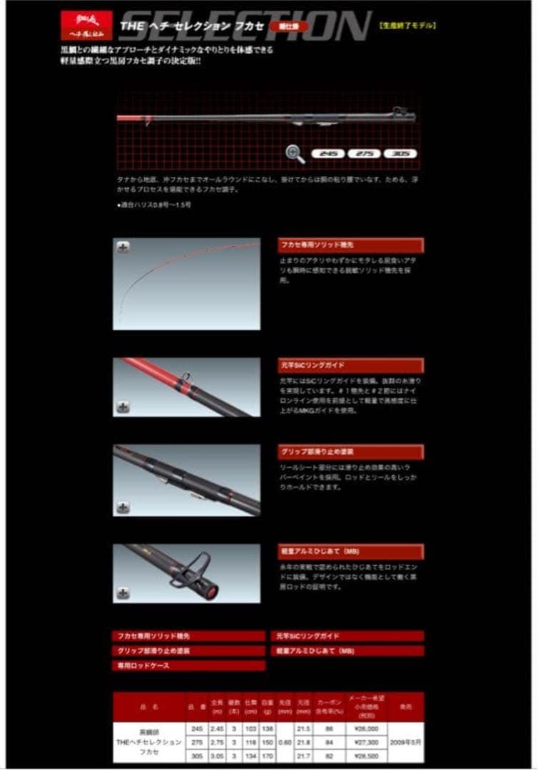 黒鯛工房　ヘチセレクション　フカセ275 美品