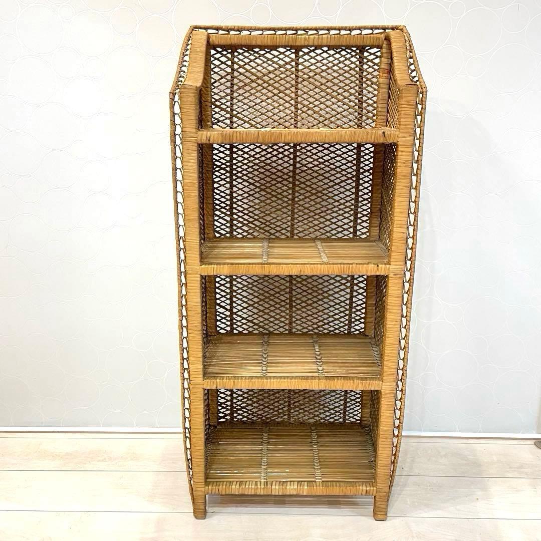 【希少】ラタンラック 4段 籐製シェルフ 収納家具 アンティーク 昭和レトロ