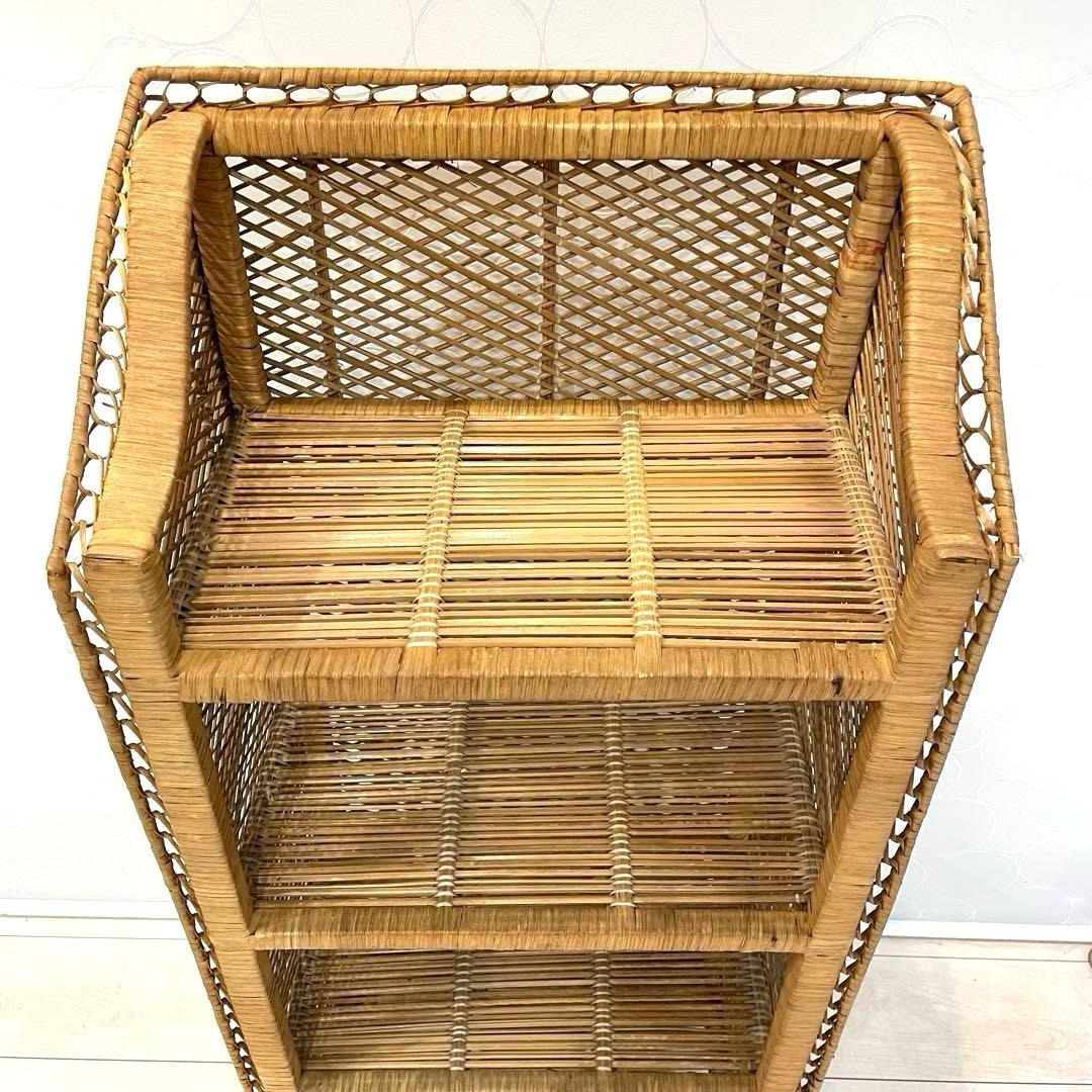 【希少】ラタンラック 4段 籐製シェルフ 収納家具 アンティーク 昭和レトロ