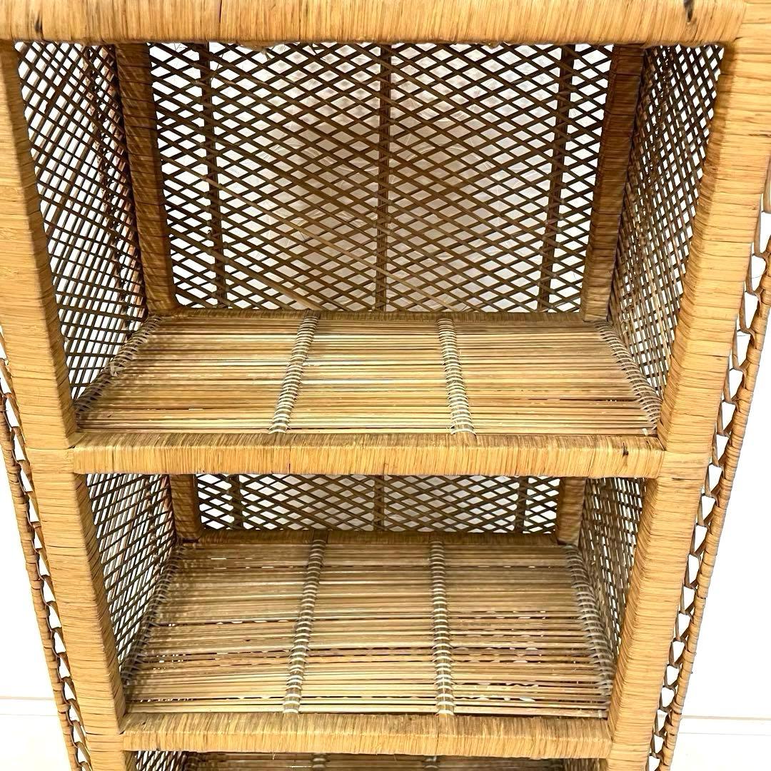 【希少】ラタンラック 4段 籐製シェルフ 収納家具 アンティーク 昭和レトロ