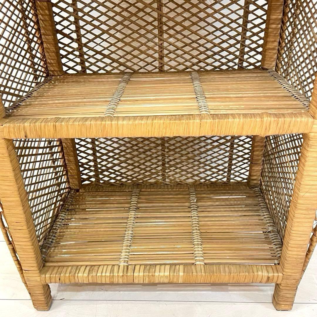 【希少】ラタンラック 4段 籐製シェルフ 収納家具 アンティーク 昭和レトロ