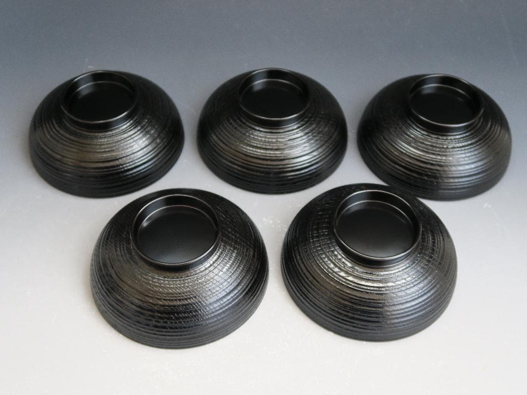 【輪島塗】輪州造 日之出蕨波（わらびなみ）蒔絵 椀 五客揃 天然木 共箱