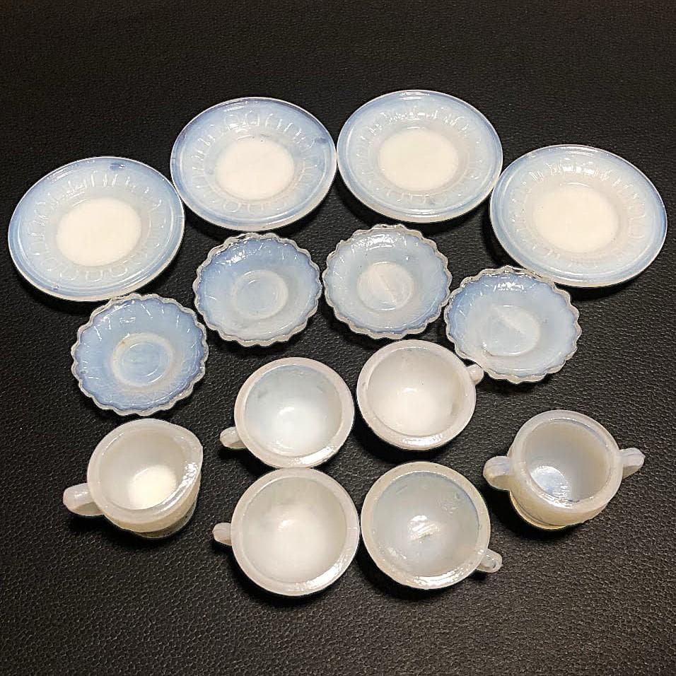 ままごと ティーセット 乳白 ガラス 玩具 検）ペロペロ 金平糖 おはじき 戦前