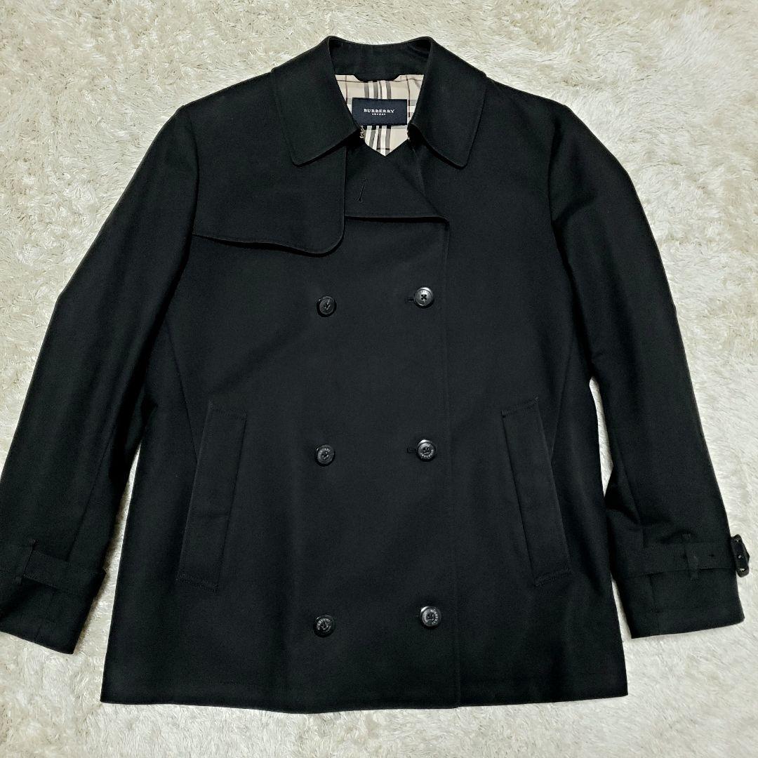 美品✨バーバリーロンドン　ピーコート　ダブル　ノバチェック　ブラック　L
