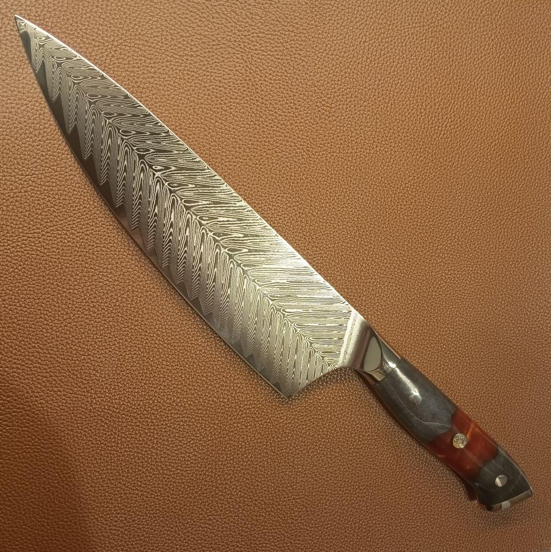 【新作】牛刀　VG10　73層ダマスカス鋼　赤柄