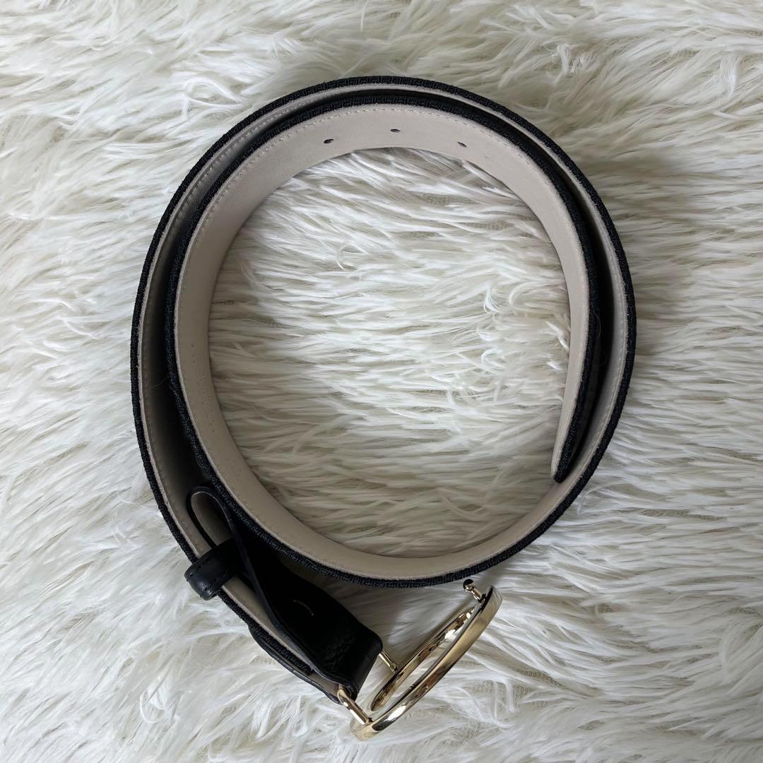 未使用級　BVLGARI ベルト　サークルロゴ　キャンバス　レザー　イタリア製