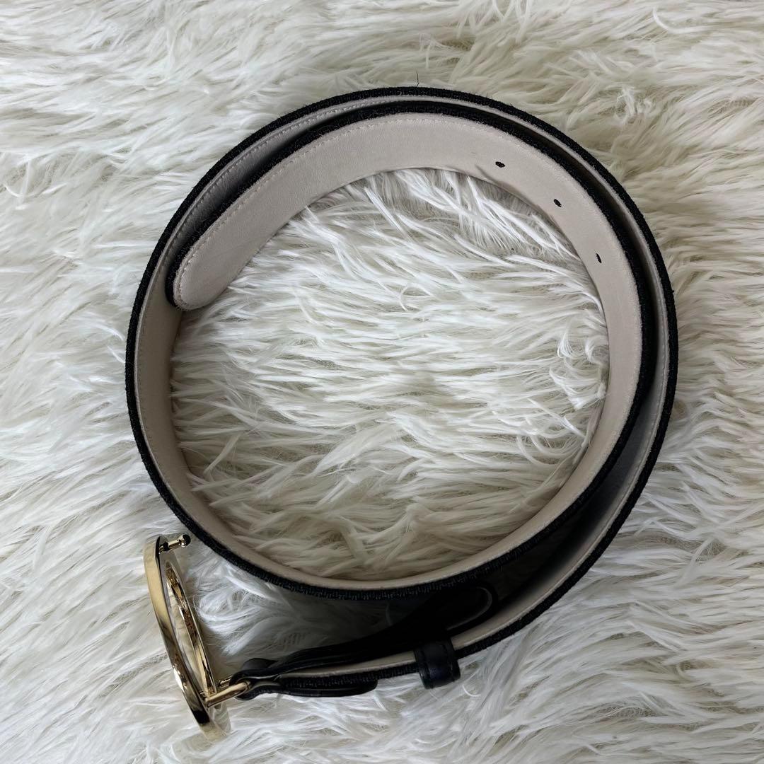 未使用級　BVLGARI ベルト　サークルロゴ　キャンバス　レザー　イタリア製