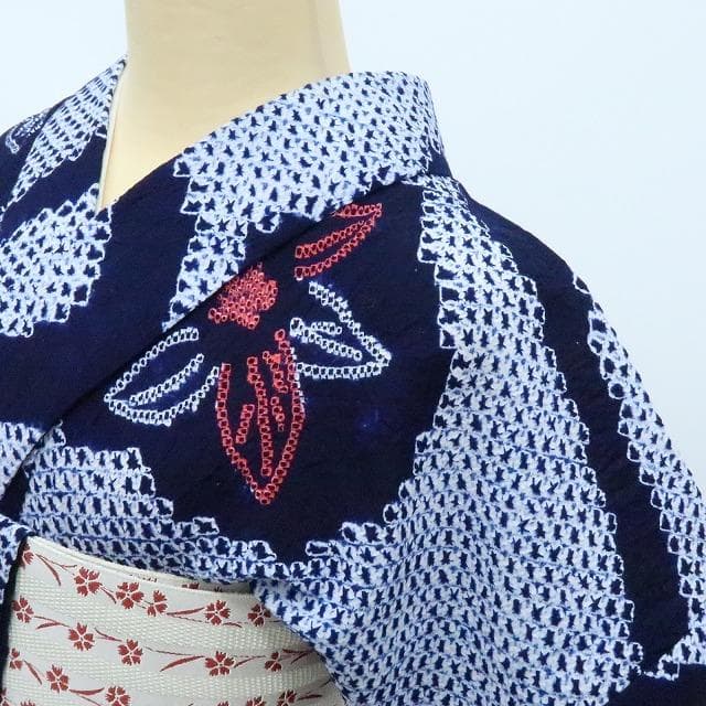 Y3361◆有松鳴海絞り 居敷当て付 高級浴衣 洗える夏着物