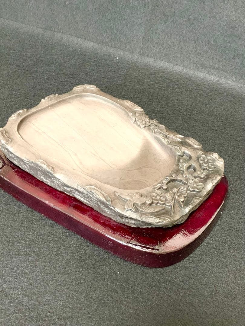 中国端渓硯　天然高級硯石　中国硯　木箱入り　石波模様　アンティーク希少名品