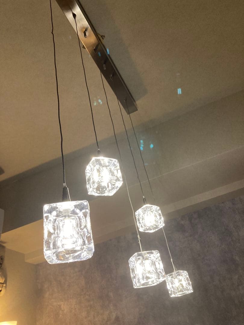 「希少旧型」キシマ　ガラスキューブ　5灯ペンダントライト