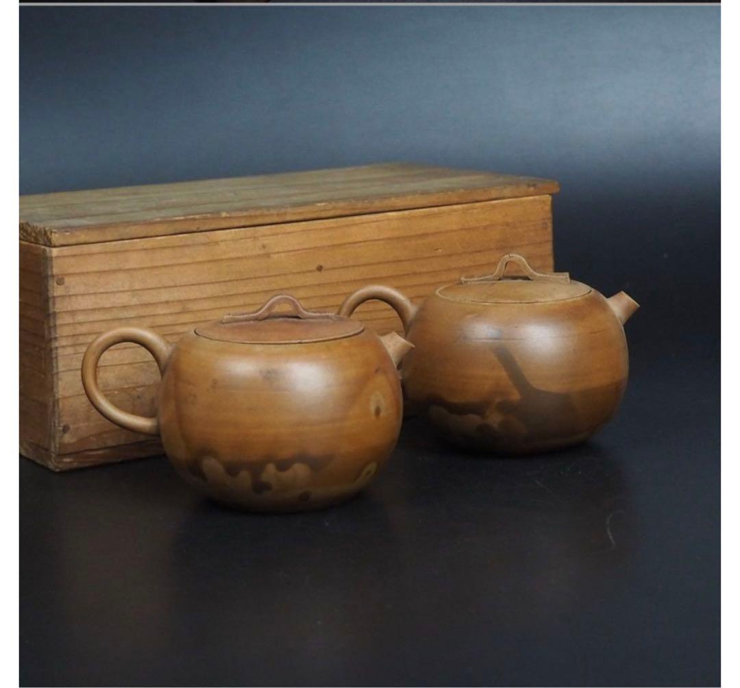 送料無料　18世紀初頭　江戸期白備前焼急須一対　箱付 ★博物館級★ 煎茶道具
