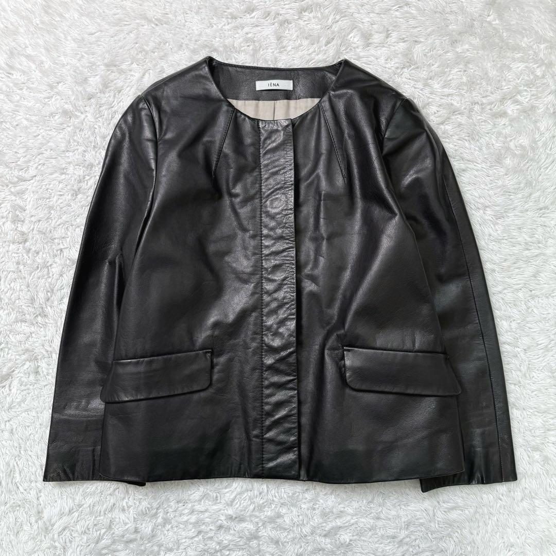 【美品】イエナ　山羊革シングルライダースレザージャケット黒36