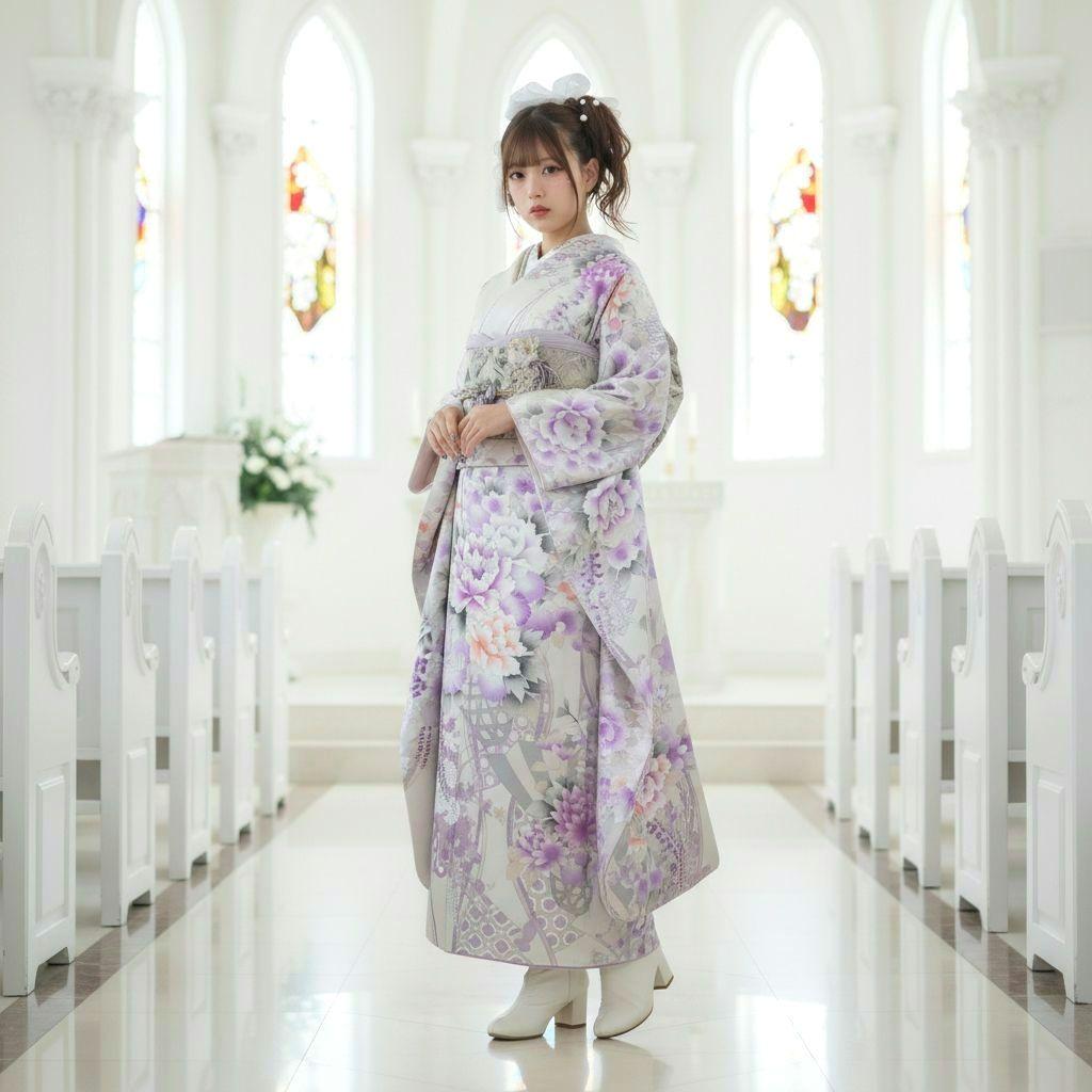 振袖フルセット(12点)・成人式・くすみ・豪華刺繍・銀彩加工・大輪牡丹・正絹