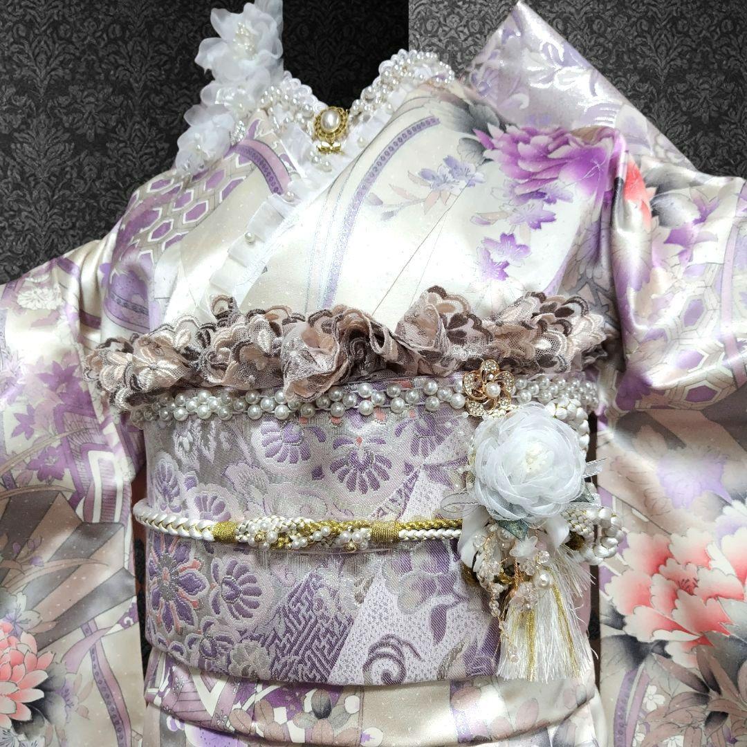 振袖フルセット(12点)・成人式・くすみ・豪華刺繍・銀彩加工・大輪牡丹・正絹