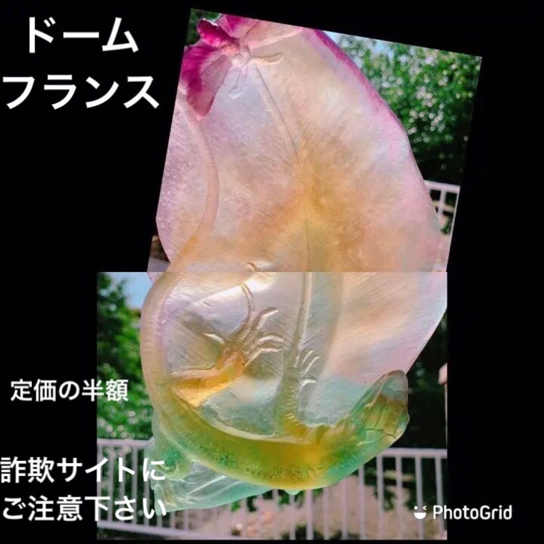 ドームフランス 水晶 クリスタル トカゲ　置物　開運　浄化　風水　緑　紫