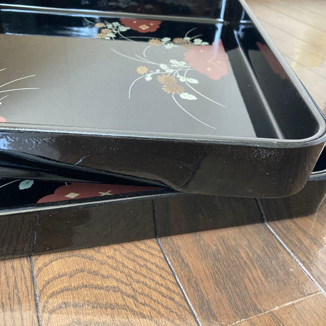 お盆　漆　10枚セット　平安菊　正方形