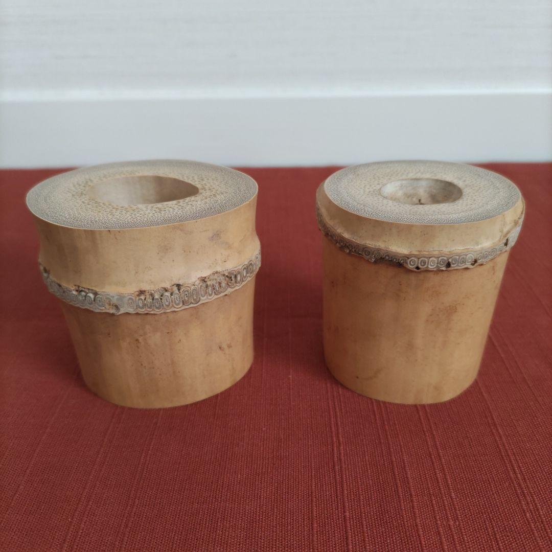 茶道具高野宗陵造　竹蓋置一双炉用風炉用　共布　共箱　大徳寺藤井誡堂書付　名:誡堂