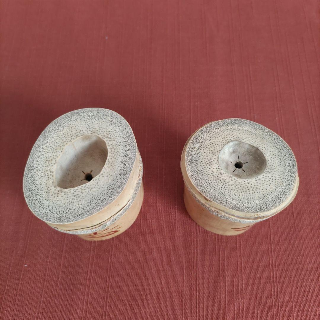 茶道具高野宗陵造　竹蓋置一双炉用風炉用　共布　共箱　大徳寺藤井誡堂書付　名:誡堂