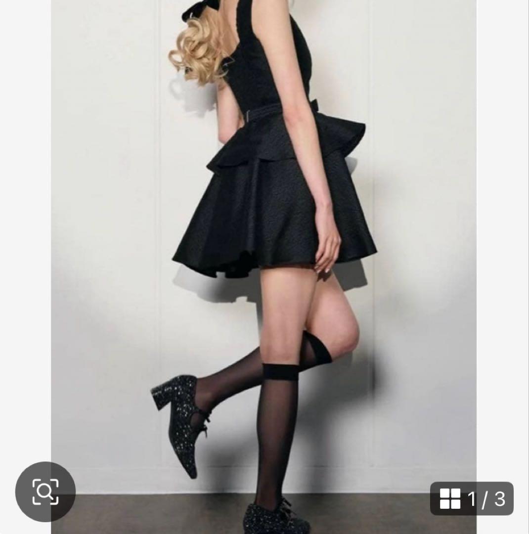 treat ürself リボンペプラムジャガードワンピース（ブラック）