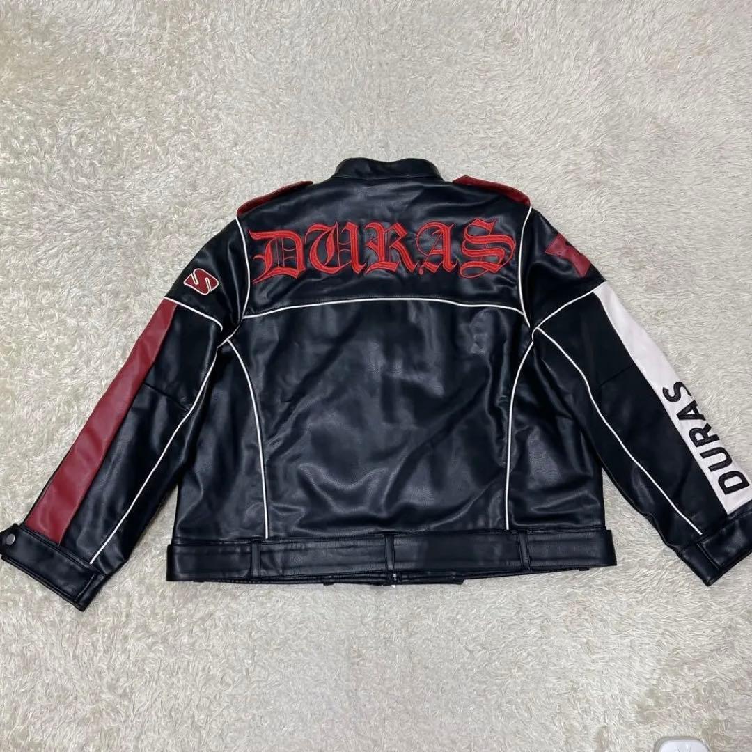『未使用』DURAS デュラス　レザージャケット　シングルライダー　刺繍