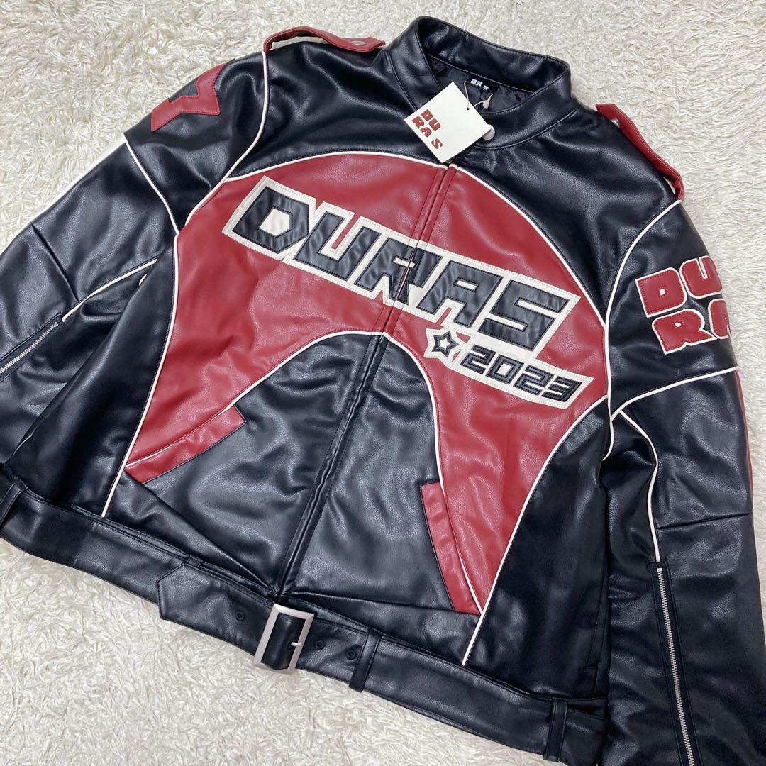 『未使用』DURAS デュラス　レザージャケット　シングルライダー　刺繍