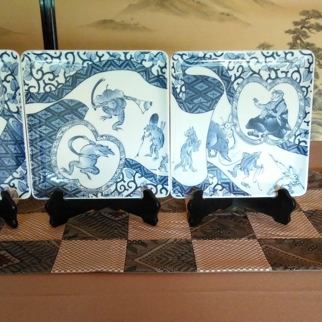 有田焼 琳泉窯 山口亜紀作 鳥獣画 角皿揃