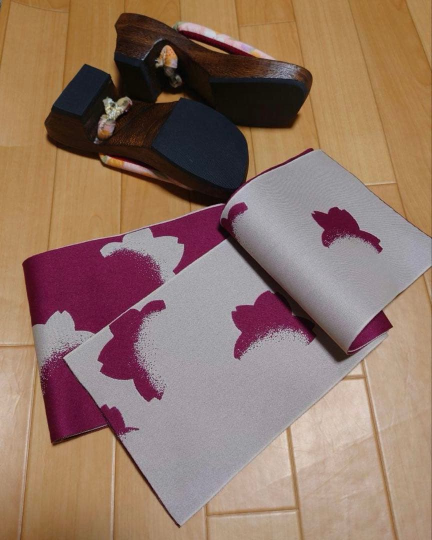 綿麻浴衣　下駄　帯　３点セット　泳ぐ金魚　浴衣セット