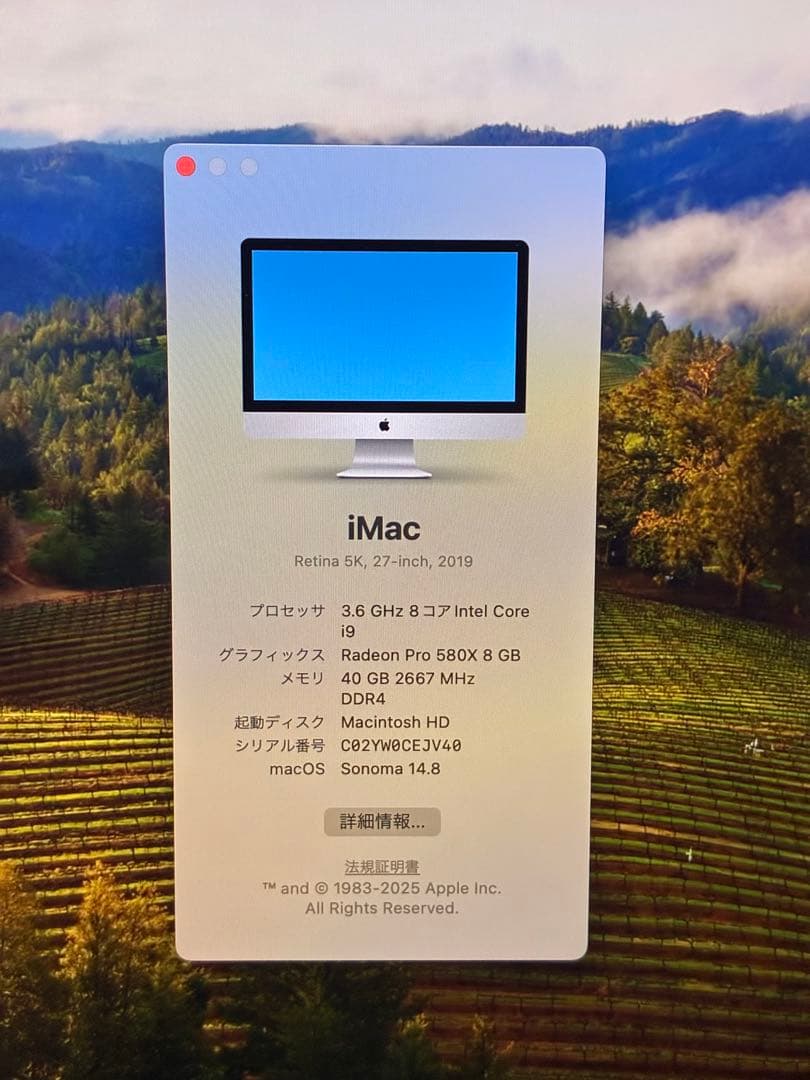 iMac 27インチ 2019 メモリ40GB SSD 1TB Core i9