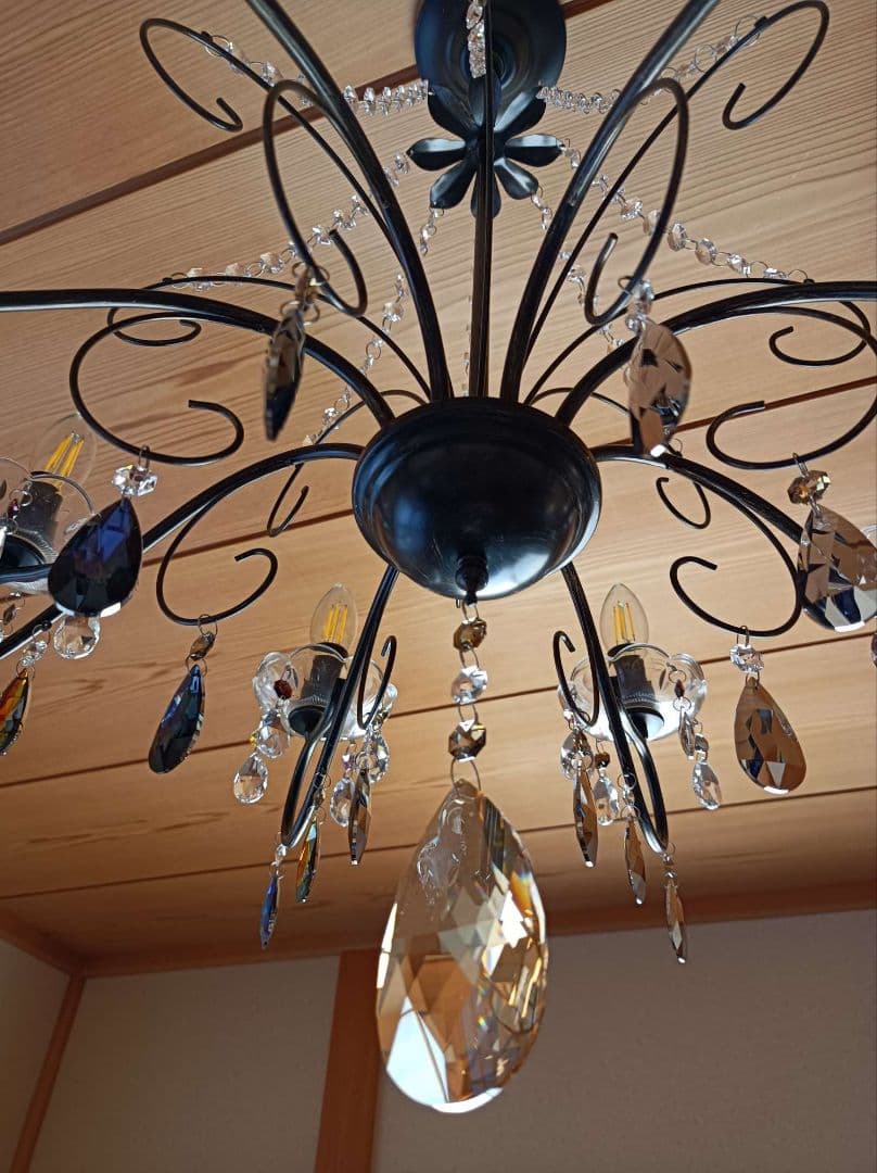 マットブラックで和室にも★豪華★スワロフスキー＆プレシオサ★カスタムシャンデリア