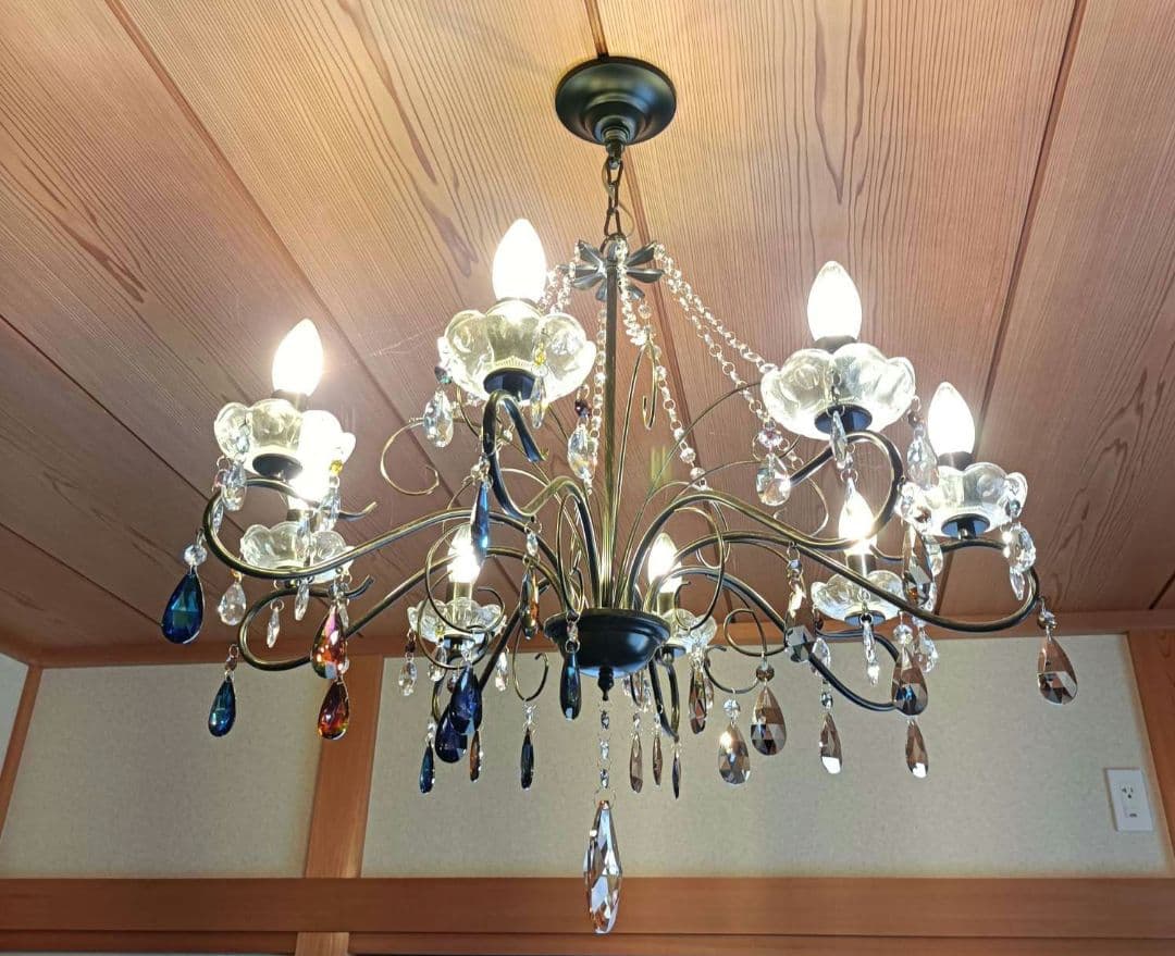 マットブラックで和室にも★豪華★スワロフスキー＆プレシオサ★カスタムシャンデリア
