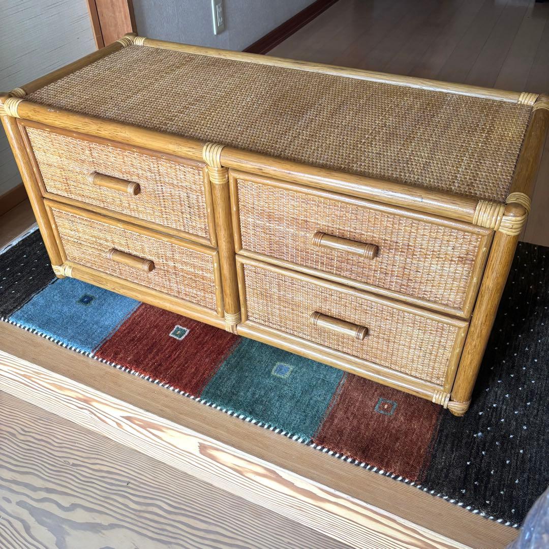 【良品】ヴィンテージ ラタン サイドボード チェスト 籘 vintage