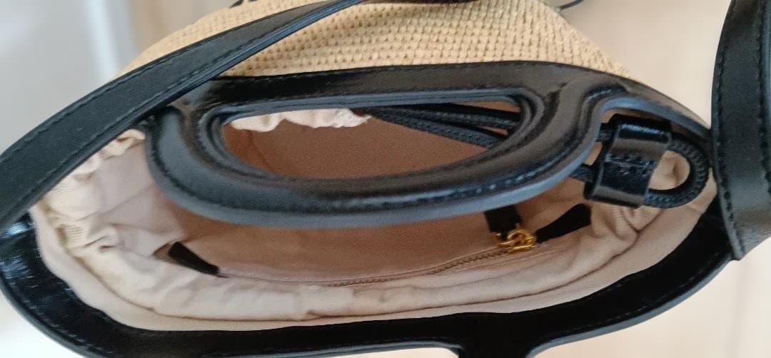 MARNI ロゴ ストロー&レザー ショルダーバッグ ベージュ×黒