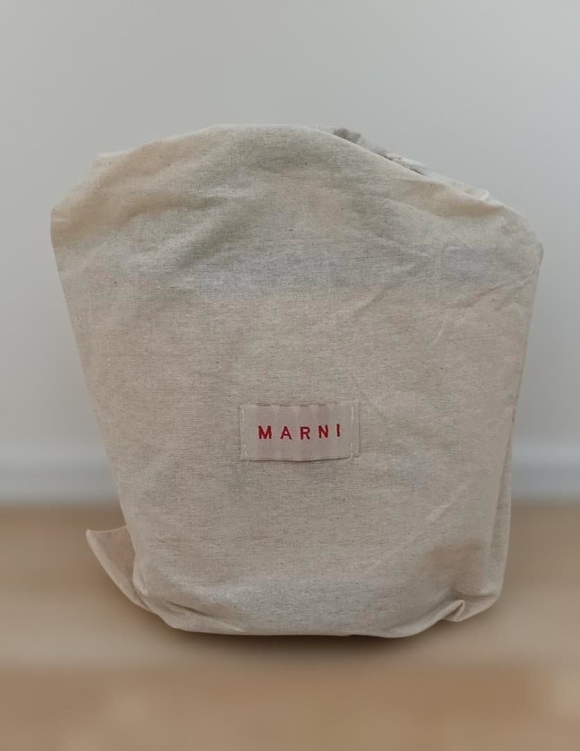 MARNI ロゴ ストロー&レザー ショルダーバッグ ベージュ×黒