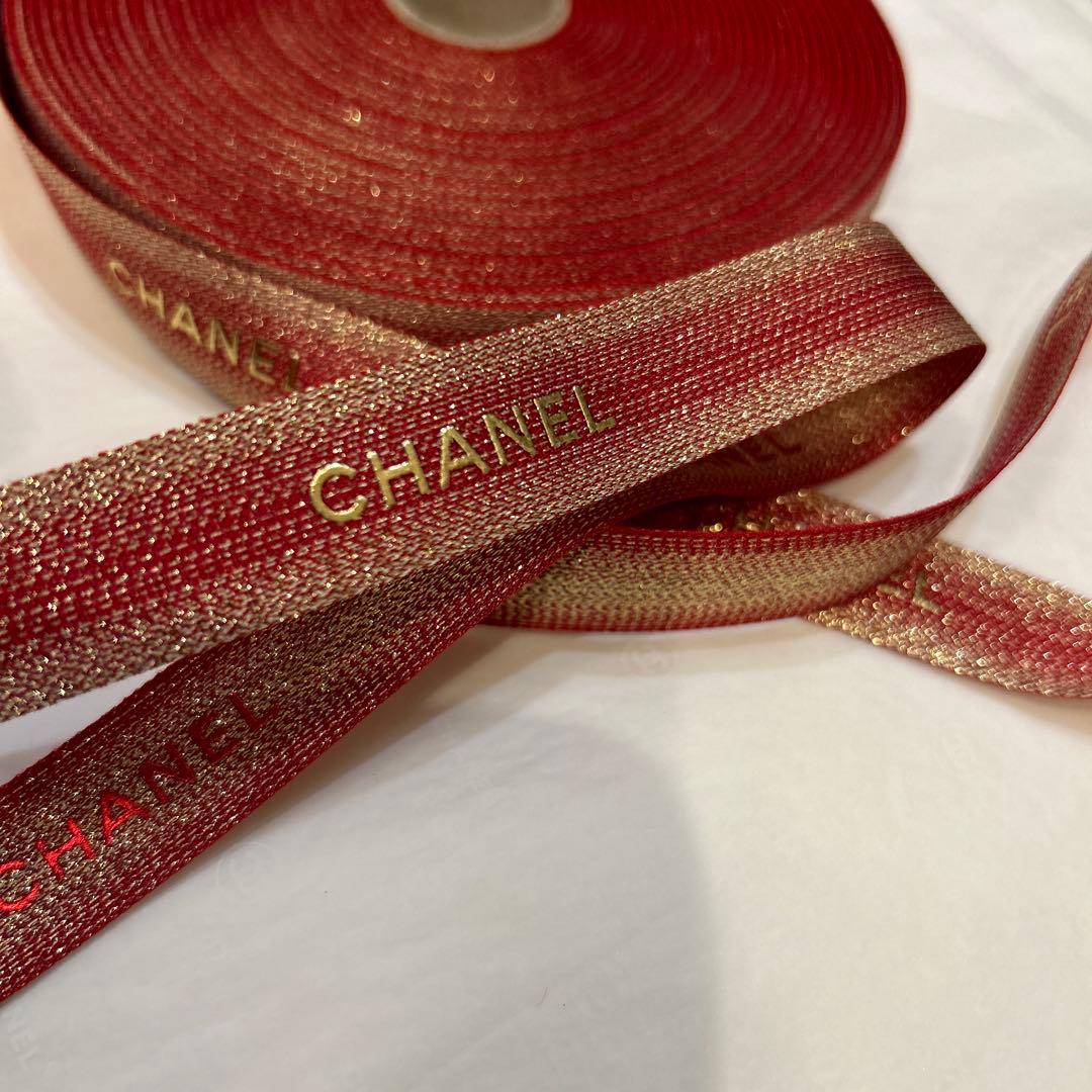 正規品　シャネル　2022年ホリデー限定　ラッピングリボン　レッド　両面柄