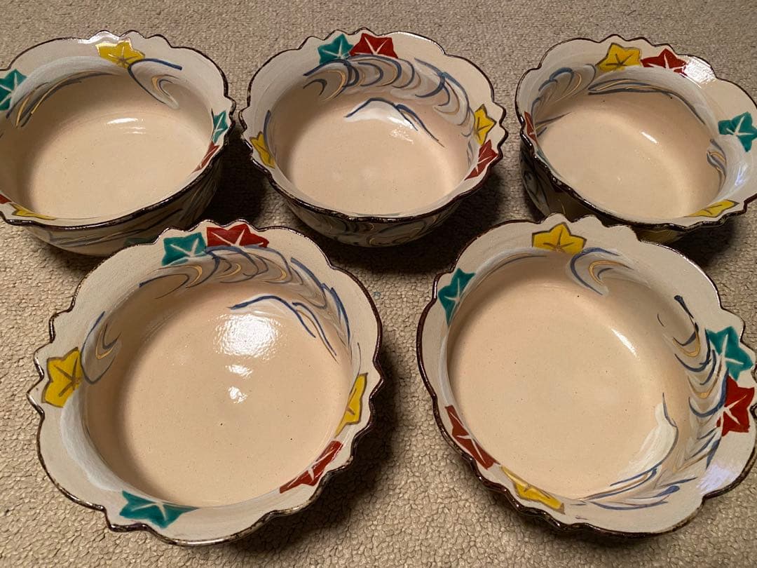 乾山写　清水焼竜田川向付5客　新品未使