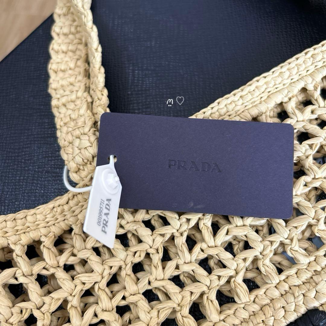 新品　PRADAプラダ　クロシェトートバッグ1BG393　カゴ　ラフィア　現行品