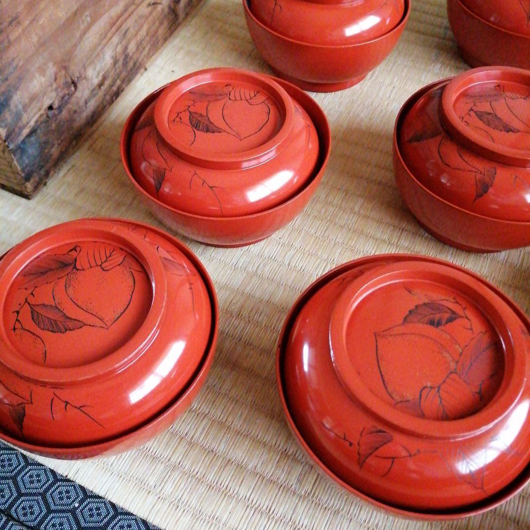 木製漆器　蓋付椀　2種11客　11.5cm　明治〜昭和初期