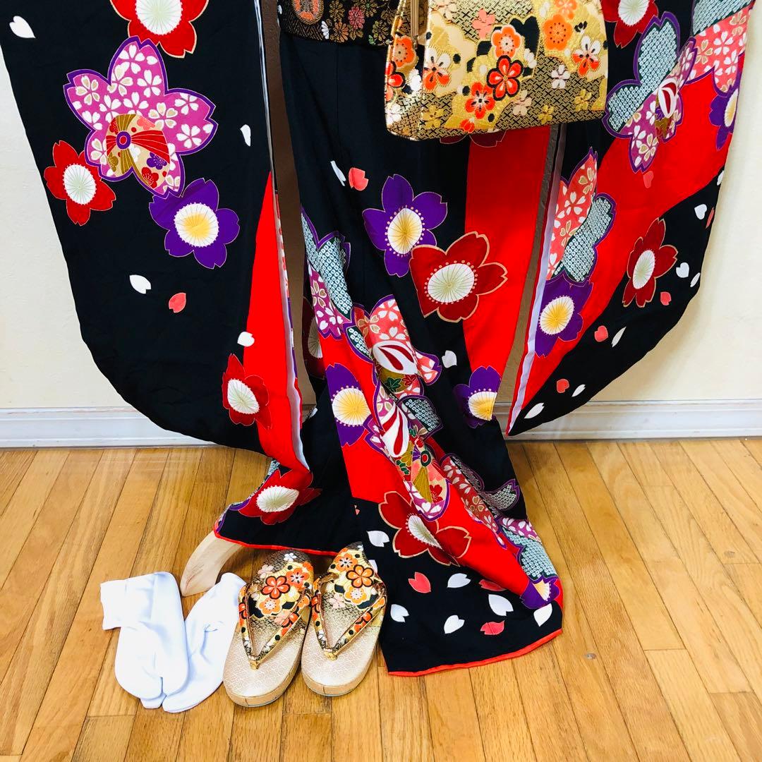 七五三 七歳‼️正絹豪華黒地桜手毬金彩金箔絢爛‼️完全フルセット‼️京都ご令嬢誂え絶品