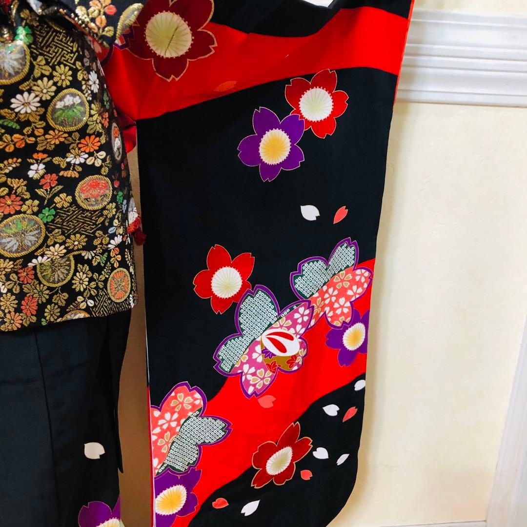 七五三 七歳‼️正絹豪華黒地桜手毬金彩金箔絢爛‼️完全フルセット‼️京都ご令嬢誂え絶品
