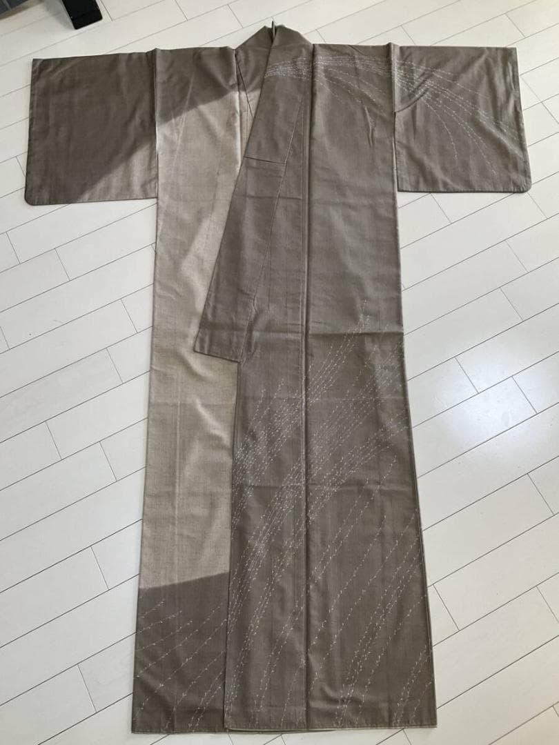 H*h様 ■E3919■美品■正絹■猫柳柄　紬　一つ紋　袷　訪問着■丈168　裄