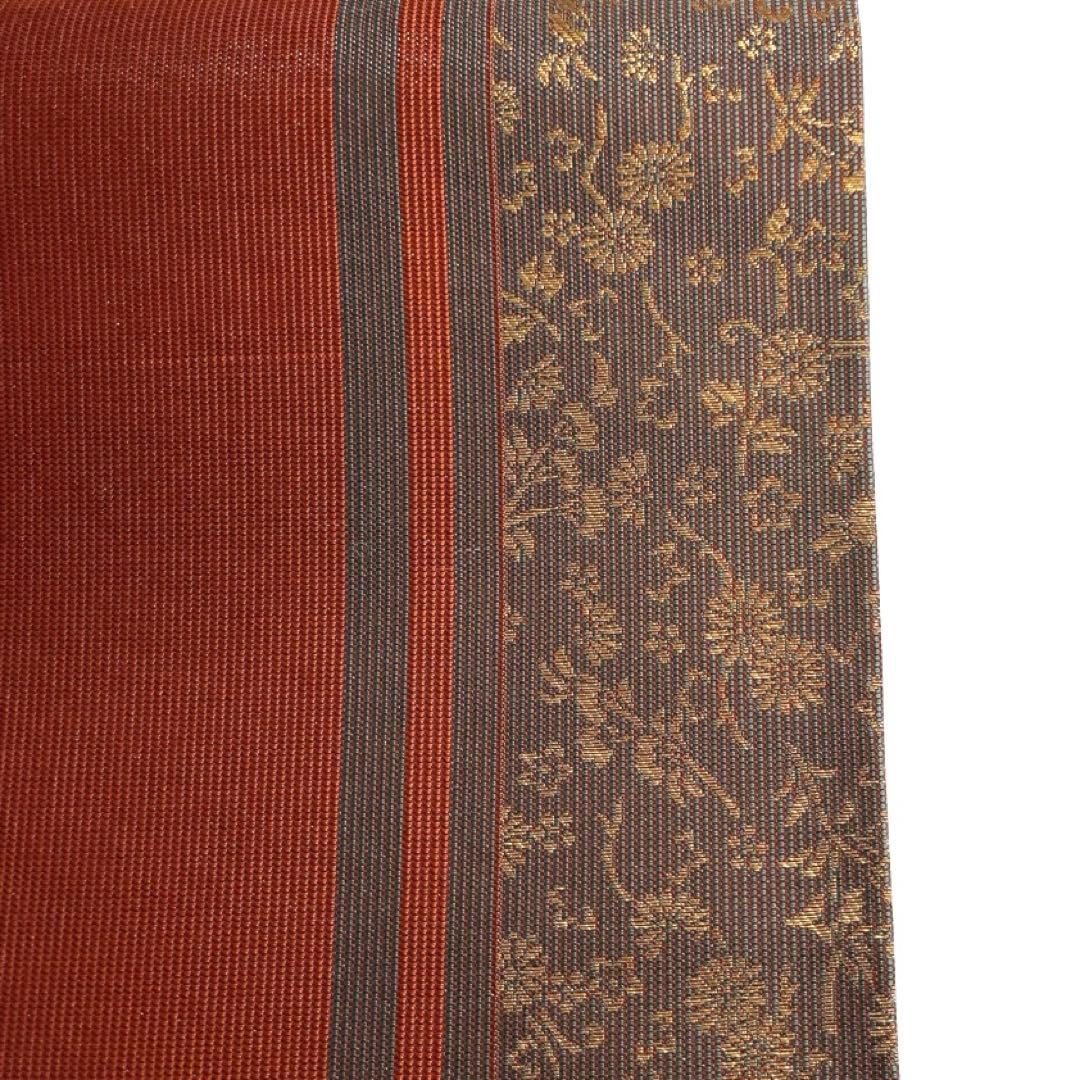 未着用　本場筑前博多織　京袋帯　菊花　縦縞　証紙付き　着物　103b d