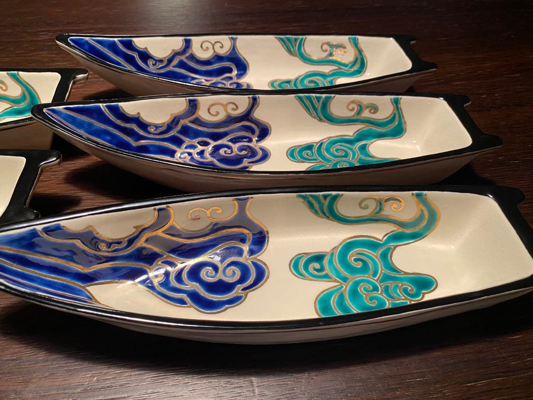 仁清流水舟形向付5客　新品未使用　京焼