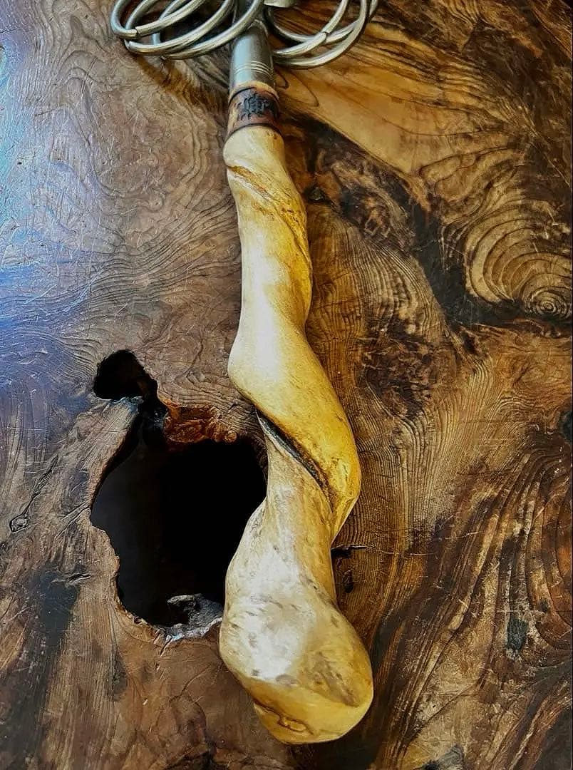 仏教美術 時代 密法 法具 希少 螺旋柄木 真鍮製 六貫 錫杖 雲海大峯 焼印