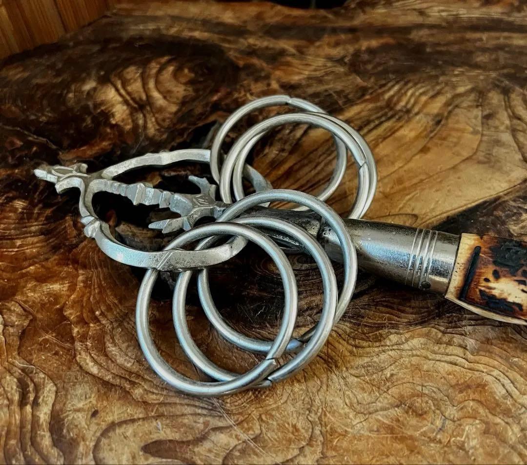 仏教美術 時代 密法 法具 希少 螺旋柄木 真鍮製 六貫 錫杖 雲海大峯 焼印