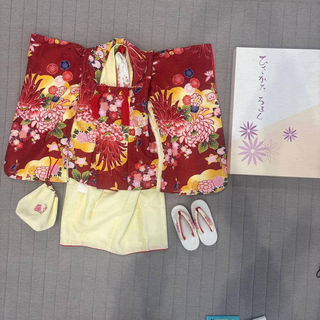 ひさかたろまん　3歳被布コートセット　黄色　赤　七五三